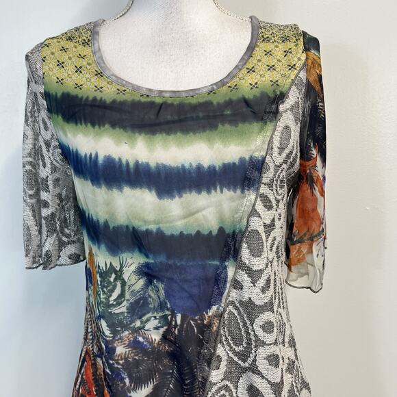 LV Collection Top Tunic size Small Navy Artsy Sheer Mountains Peasant Boutique - Picture 5 of 9